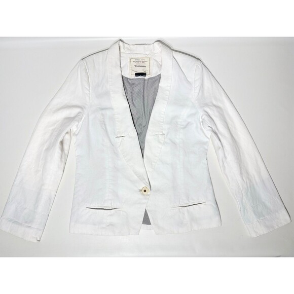 Cartonnier Anthropologie Linen Blend Blazer Jacket Women’s 10 Medium Boho White - Picture 6 of 12